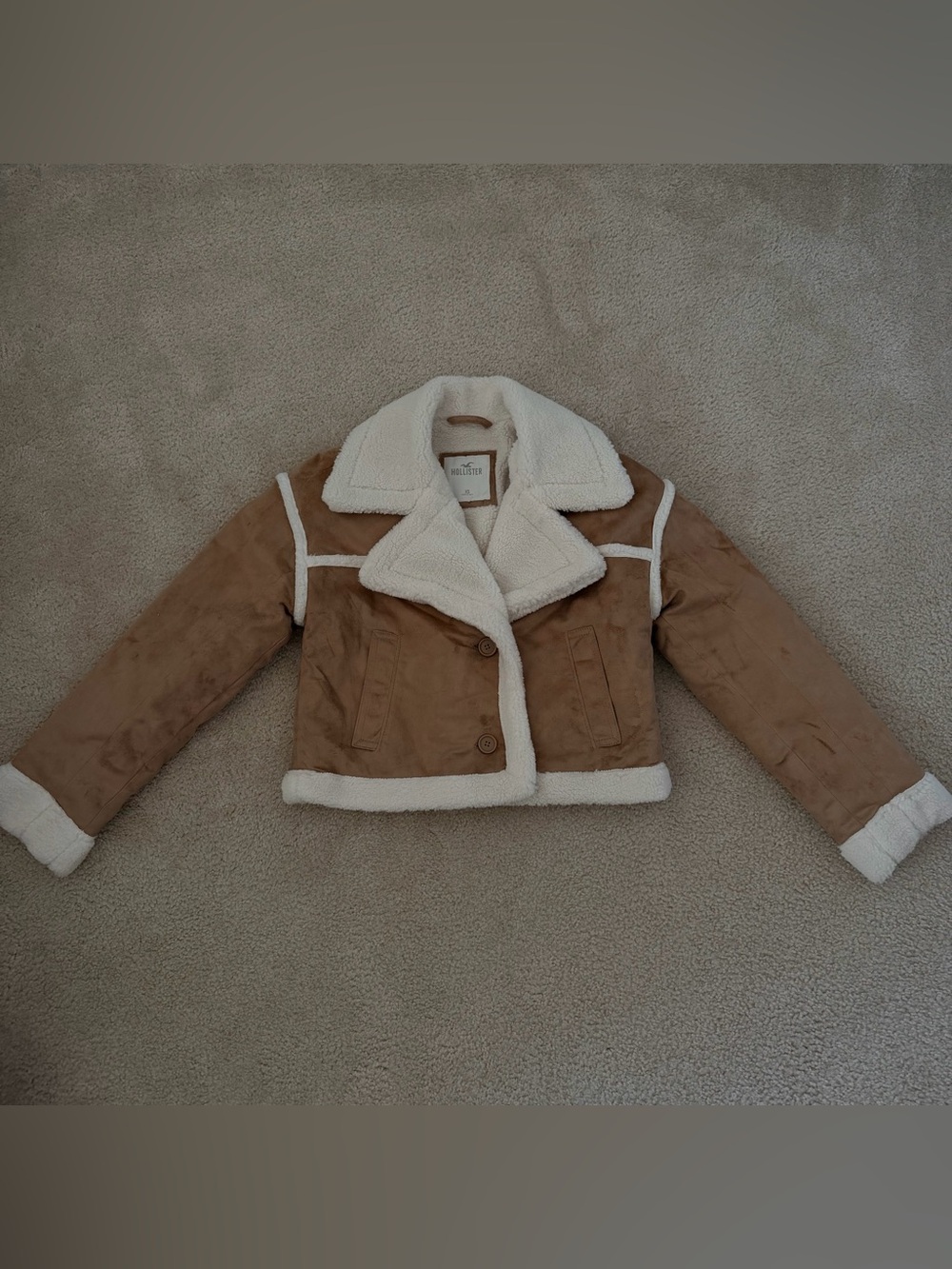 Hollister Tan Suede-Look Sherpa Cropped Jacket